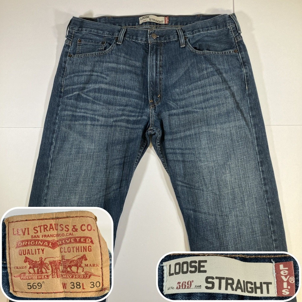Levi's 569 Loose Straight Jeans Mens 38x30 Medium Wash Blue Denim